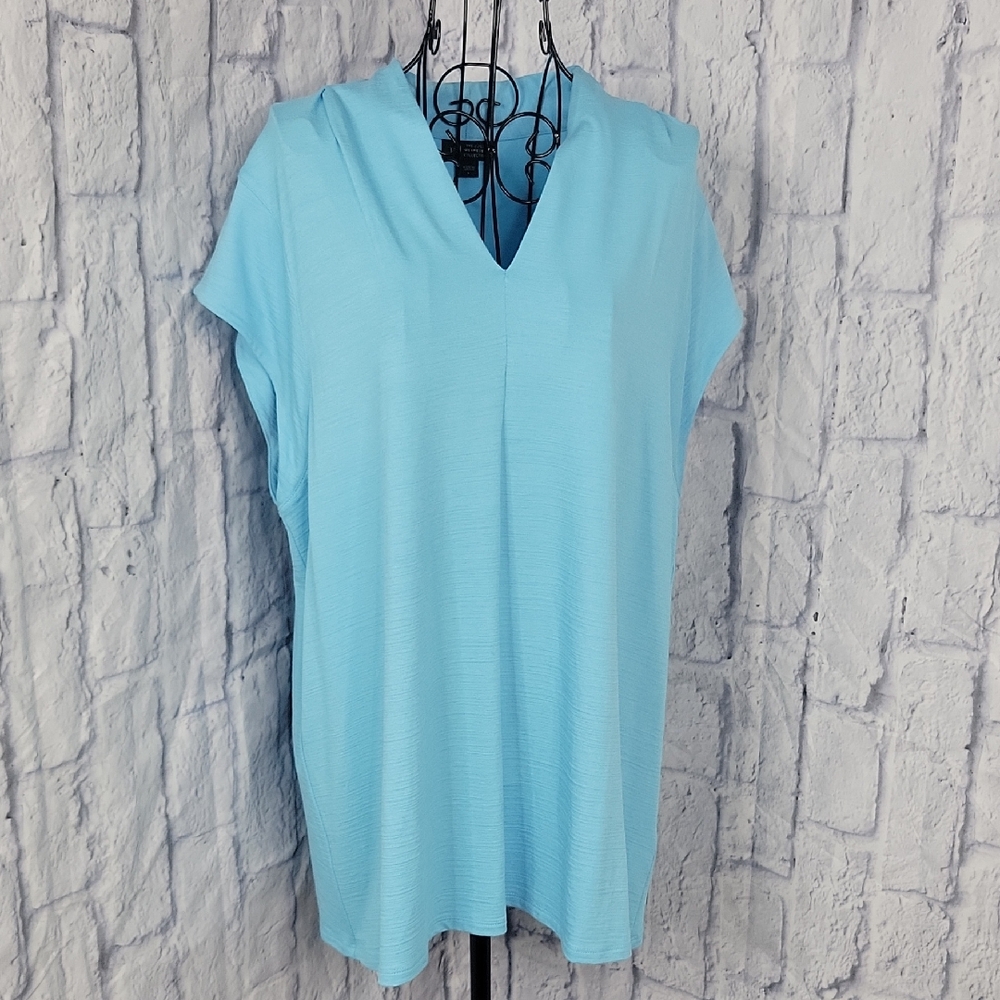 J. Jill Aqua V-Neck Relaxed Knit Tunic Blouse Large